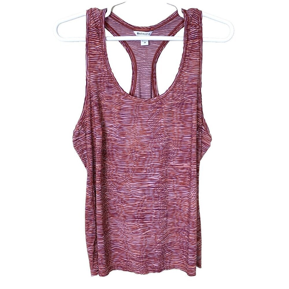 Athleta Womens 2X Ultimate Scoop Tank Top Racerback Pink Stripe Lightweight